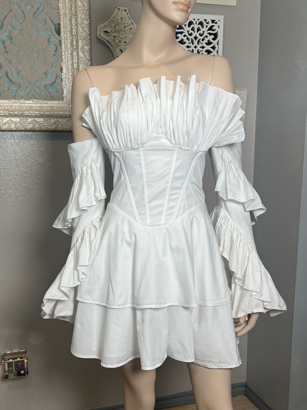 ASOS White Off-Shoulder Ruffle Tiered Dress - Picture 10 of 14